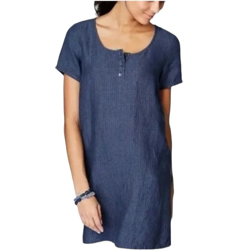 Pure Jill J Jill Linen blue long tunic top size small